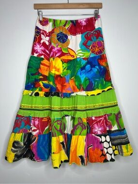 Jams World Patchwork Maxi Skirt Size M Colorful Artsy Maximalism Bold Floral